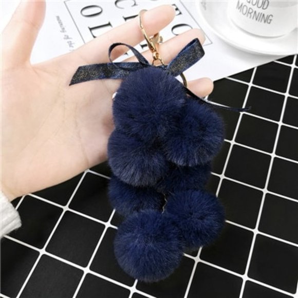 Bunch of Grapes Faux Fur Pom Pom Keychain/Bag Charm NWT - Picture 6 of 7